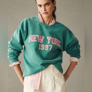 Anthropologie Pullover Sweatshirt Green New York
